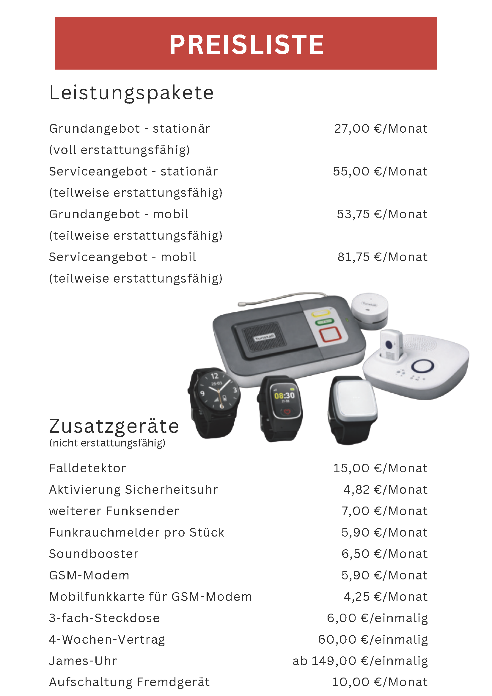 Preisliste Hausnotrufgeräte zubehör 2026